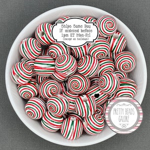 16mm Christmas Theme Swirl Wood Beads, DIY Beaded Garland, Holiday Napkin Rings, Beaded Ornaments, Keychain Gifts & Tumbler Cup Charms